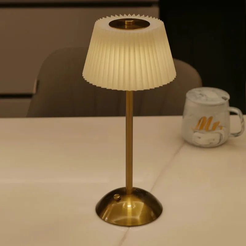 Fabric Table Lamp – Modern Minimalist Cordless Rechargeable for Restaurant Table, Desk & Office, Bedside | Mirelle Column by Evenlyr