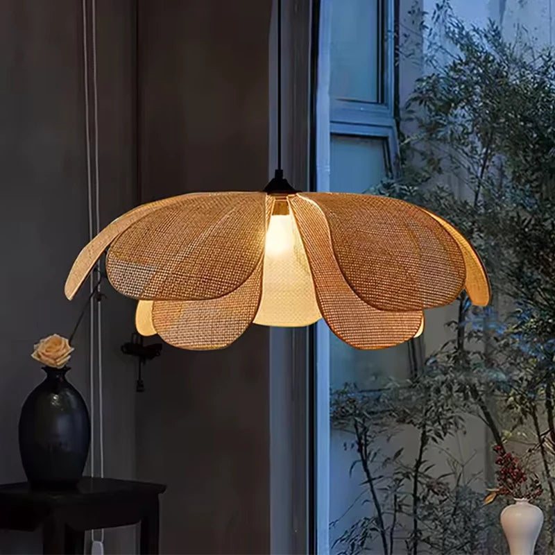 Liora Petal-Shaped Rattan Pendant Light for Tea Room – 3-Color