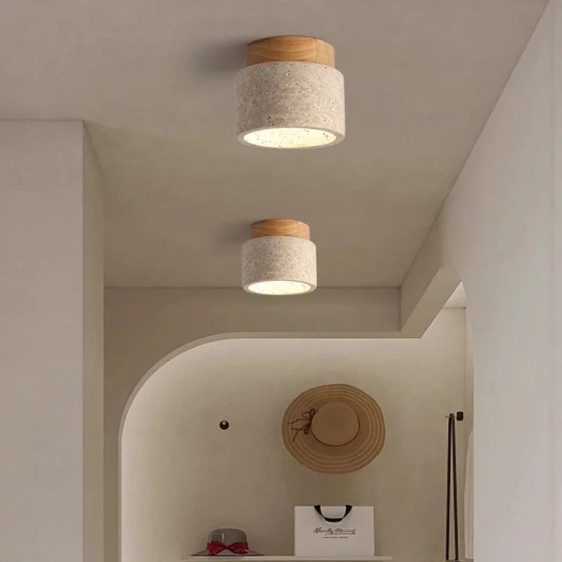 Travertine & Wood Chandelier – Modern Minimalist for Dining Room, Living Room, Bedroom | Giselle Halo by Evenlyr