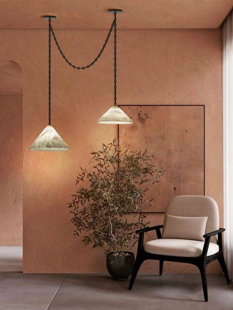 Alabaster & Marble Chandelier – Modern for Hallway & Entryway, Living Room, Dining Room & Kitchen | Lunara Orbit by Evenlyr