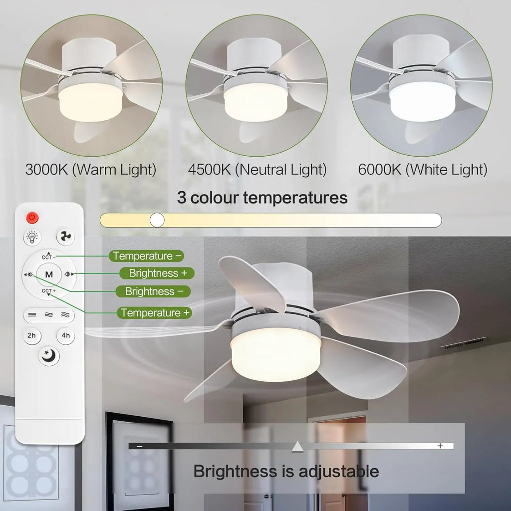 Neroli Compact E27 Ceiling Fan Light with Remote – 3-Color