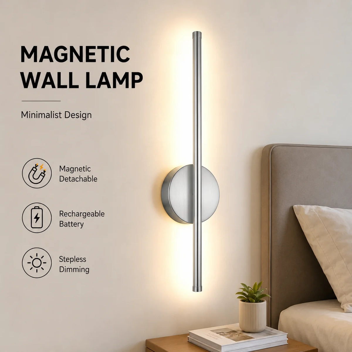 Belluno Rechargeable Modern Wall Sconce for Bedroom – Dimmable