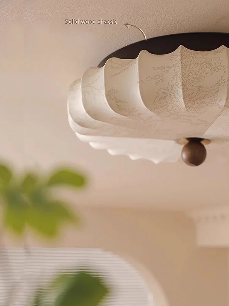 Fabric Flush Mount Ceiling Light – Wabi-Sabi Vintage for Bedroom & Bedside, Living Room, Dining Room & Kitchen | Celia Frame by Evenlyr
