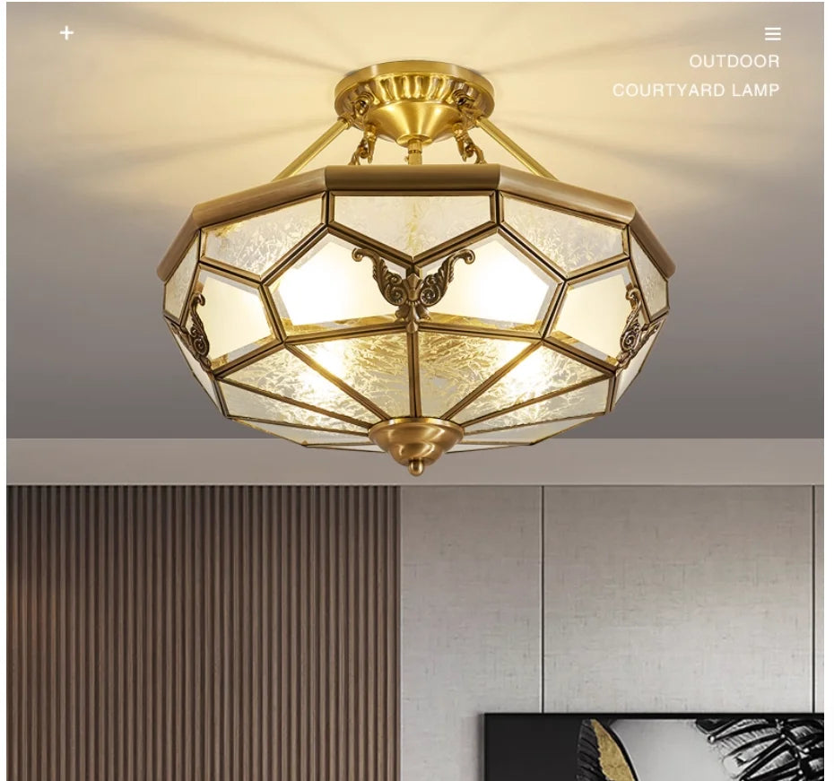 Kensley Copper and Glass Semi-Flush Ceiling Light for Study – detail view 2