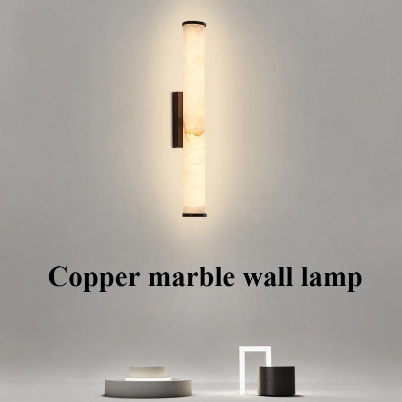 Marble & Copper Wall Sconce – Modern LED for Bathroom, Hotel & Hospitality | Amaya Veil by Evenlyr