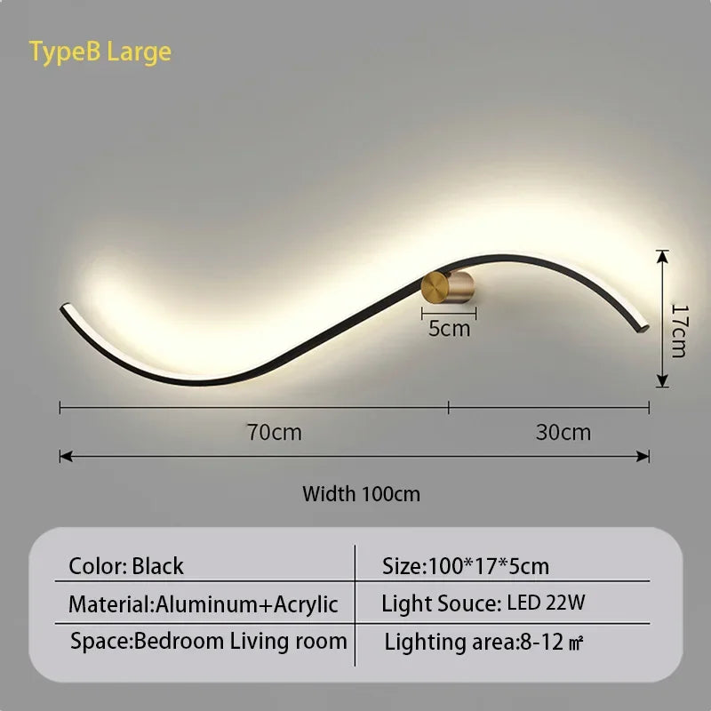Liora Curved-Line LED Wall Sconce for Bedroom