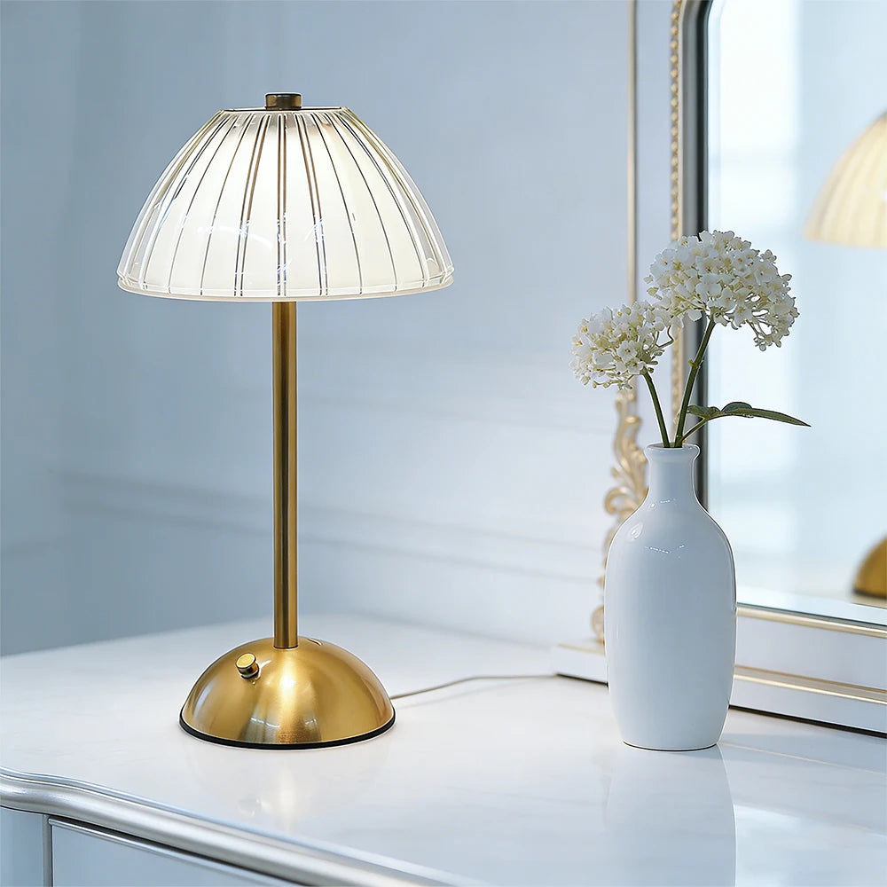 Crystal & Brass Table Lamp – Modern Minimalist Cordless Rechargeable for Bedside, Restaurant Table, Hotel Room | Bellara Column by Evenlyr