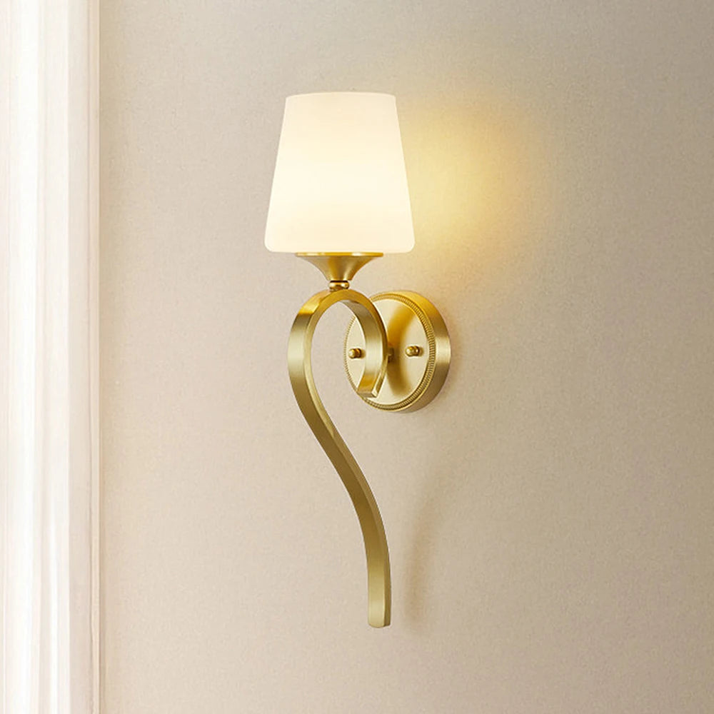 Modern Solid Brass Wall Lamp with Frosted Glass Shade LED Wall Sconce for Bedroom Living Room Corridor Home Decor Lighting