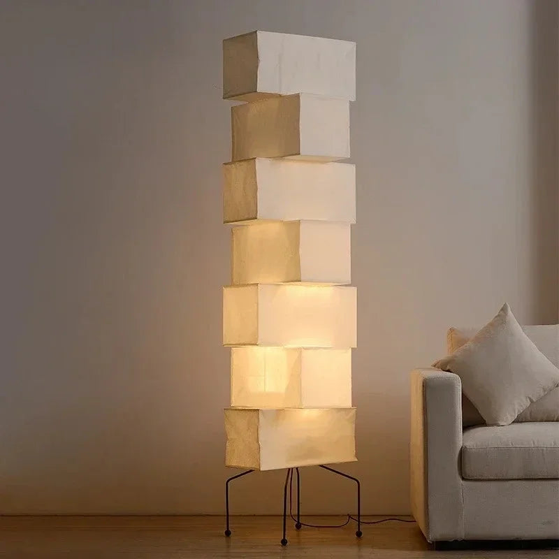 Rice Paper Floor Lamp – Wabi-Sabi Japanese for Bedroom, Reading Corner, Hotel Lounge | Vesper Cascade by Evenlyr