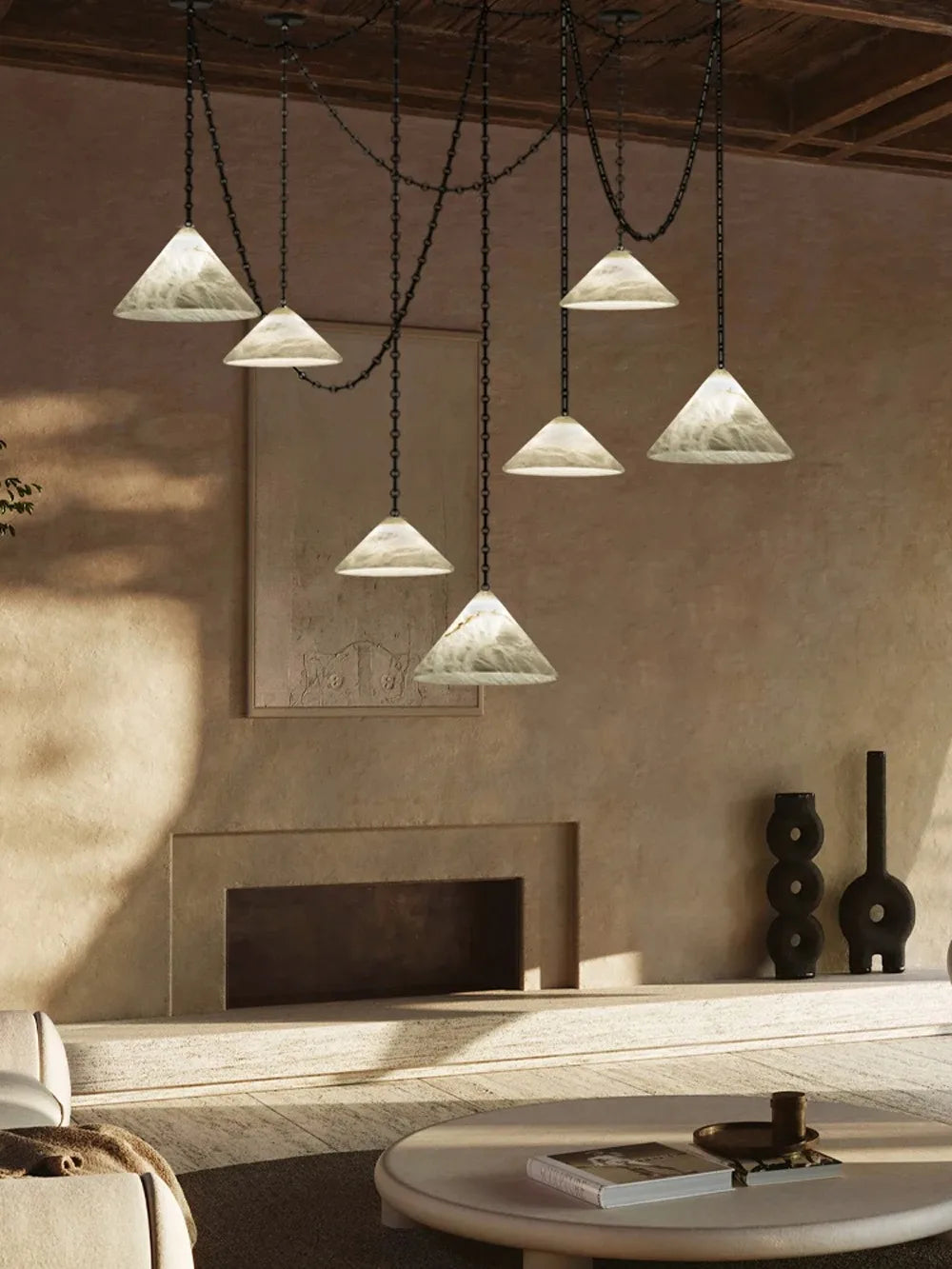 Alabaster & Marble Chandelier – Modern for Hallway & Entryway, Living Room, Dining Room & Kitchen | Lunara Orbit by Evenlyr