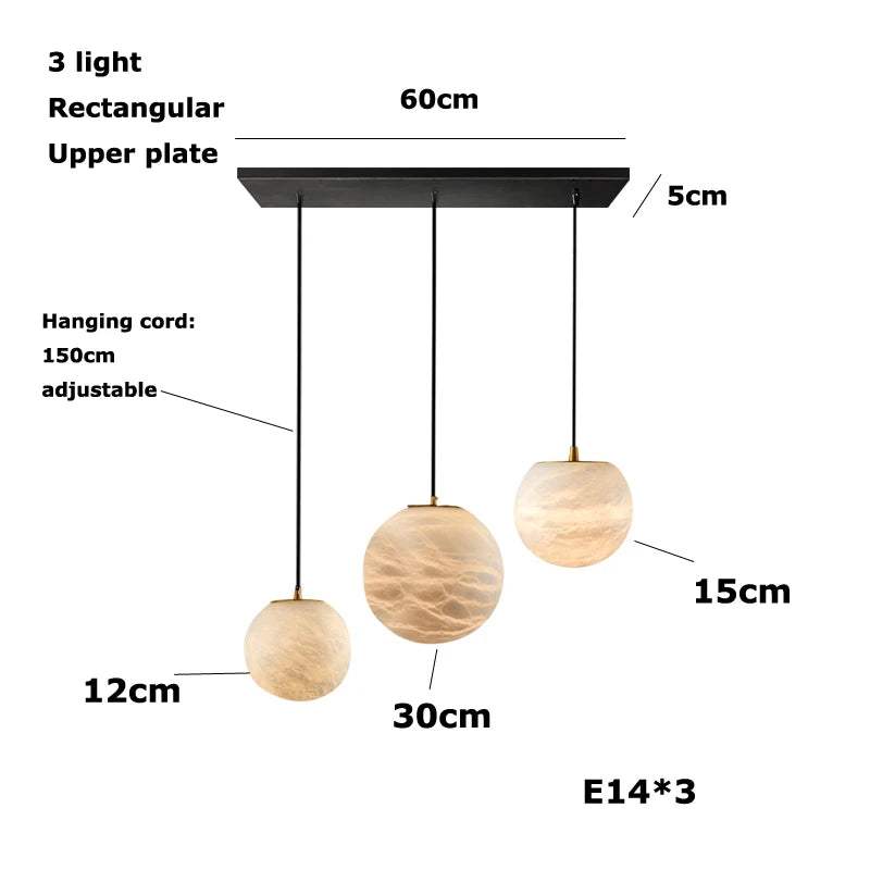 Alabaster & Marble Globe Chandelier – Modern Dimmable LED for Living Room, Bedroom & Bedside | Lunara Frame by Evenlyr