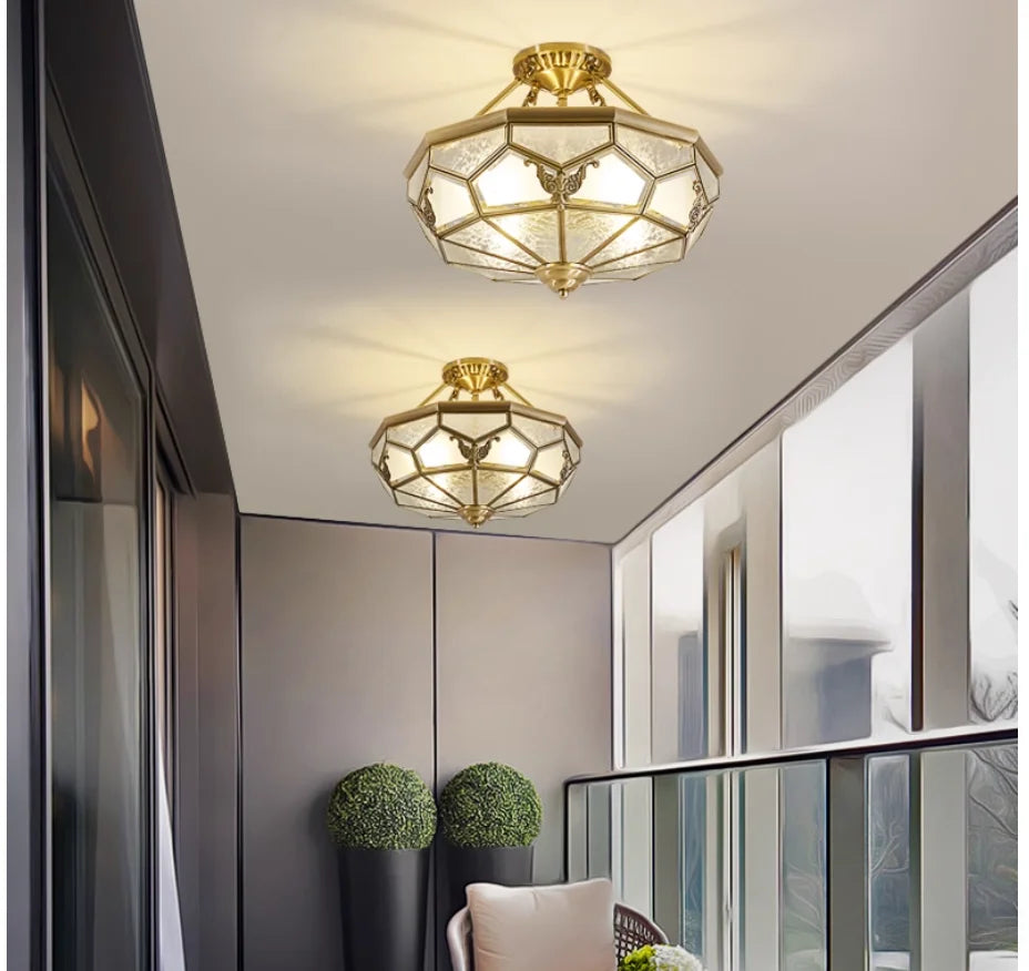 Kensley Copper and Glass Semi-Flush Ceiling Light for Study – detail view 5