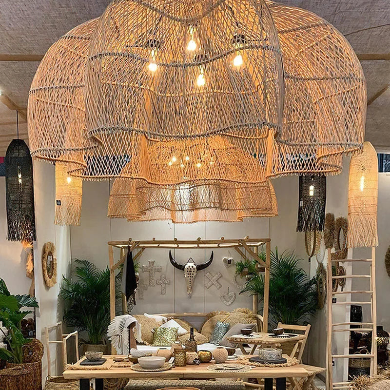 Rattan Chandelier – Wabi-Sabi Japanese for Living Room, Hotel Lobby, Bedroom | Isolde Orbit by Evenlyr