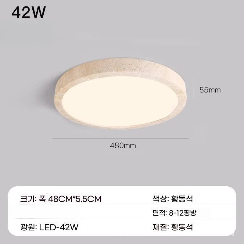 Travertine Flush Mount Ceiling Light – Wabi-Sabi Japanese Dimmable LED for Bedroom, Living Room, Hallway | Lucienne Arc by Evenlyr