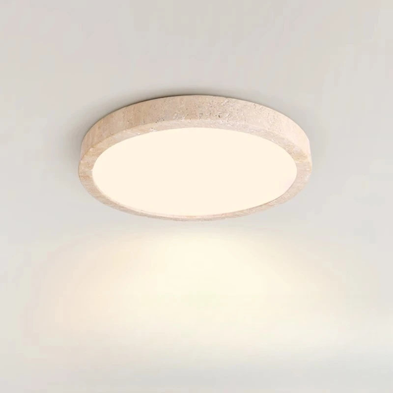 Travertine Flush Mount Ceiling Light – Wabi-Sabi Japanese Dimmable LED for Bedroom, Living Room, Hallway | Lucienne Arc by Evenlyr