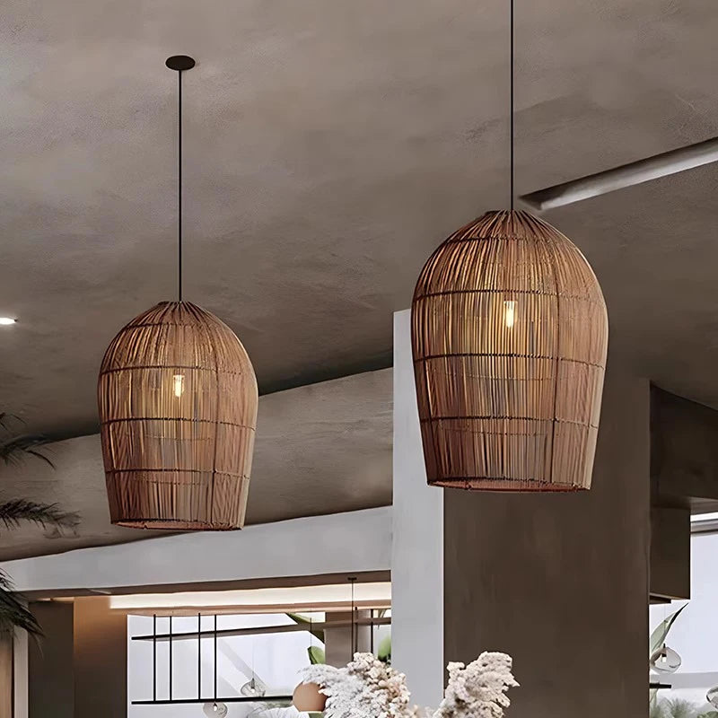 Rattan Chandelier – Wabi-Sabi Japanese for Dining Room, Living Room, Foyer | Halcyon Beam by Evenlyr