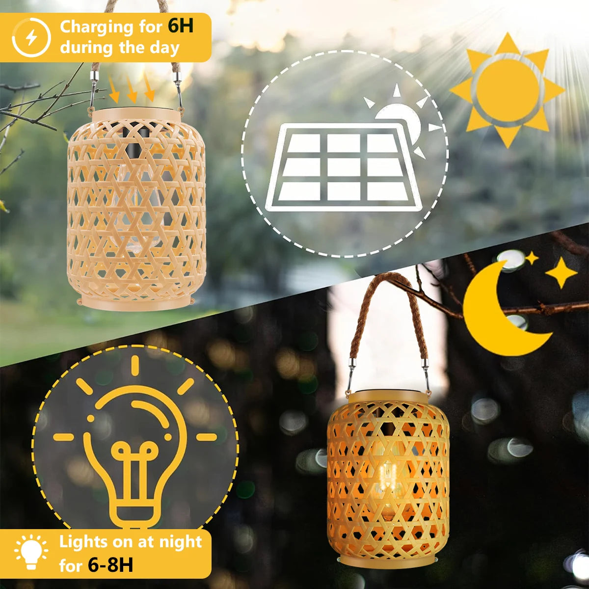 Helios Rattan Solar Hanging Lantern for Garden