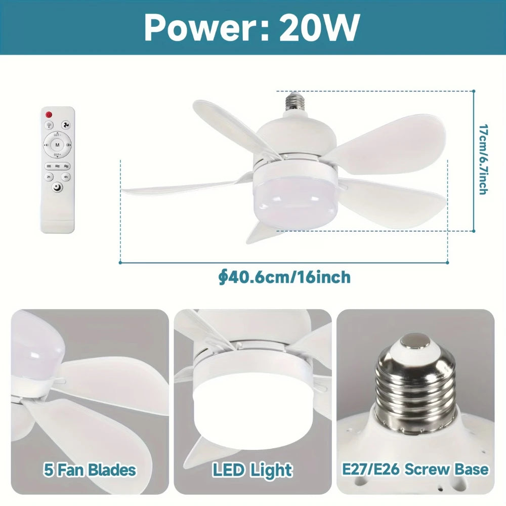 Neroli Compact E27 Ceiling Fan Light with Remote – 3-Color