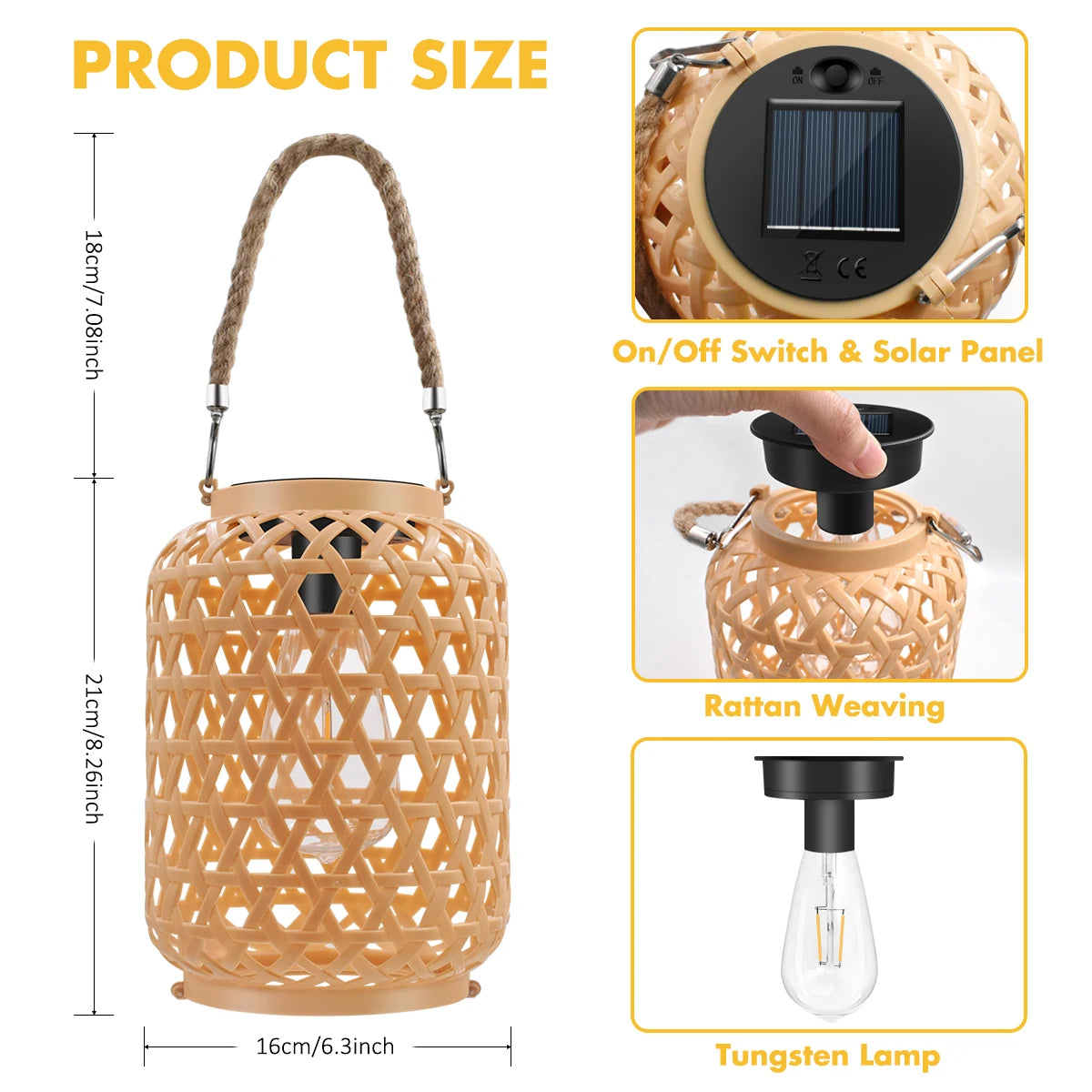 Helios Rattan Solar Hanging Lantern for Garden