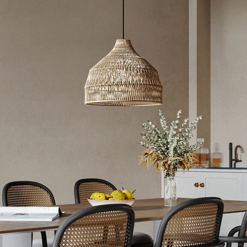 Rattan Pendant Light – Vintage Modern for Kitchen Island, Dining Room, Restaurant | Liora Beam by Evenlyr