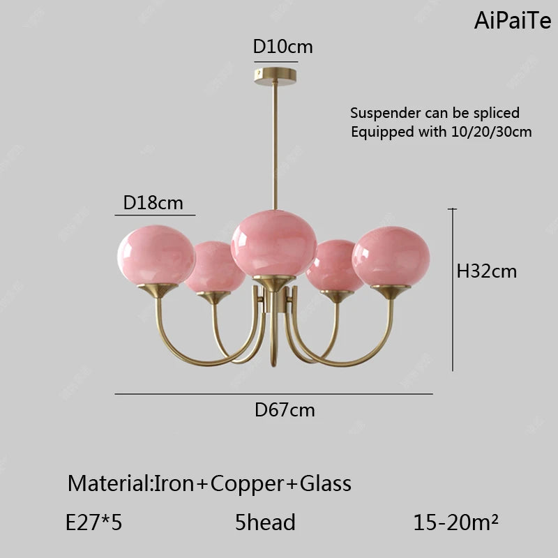 Liora Pink Bauhaus Glass Chandelier for Bedroom – Mid-Century
