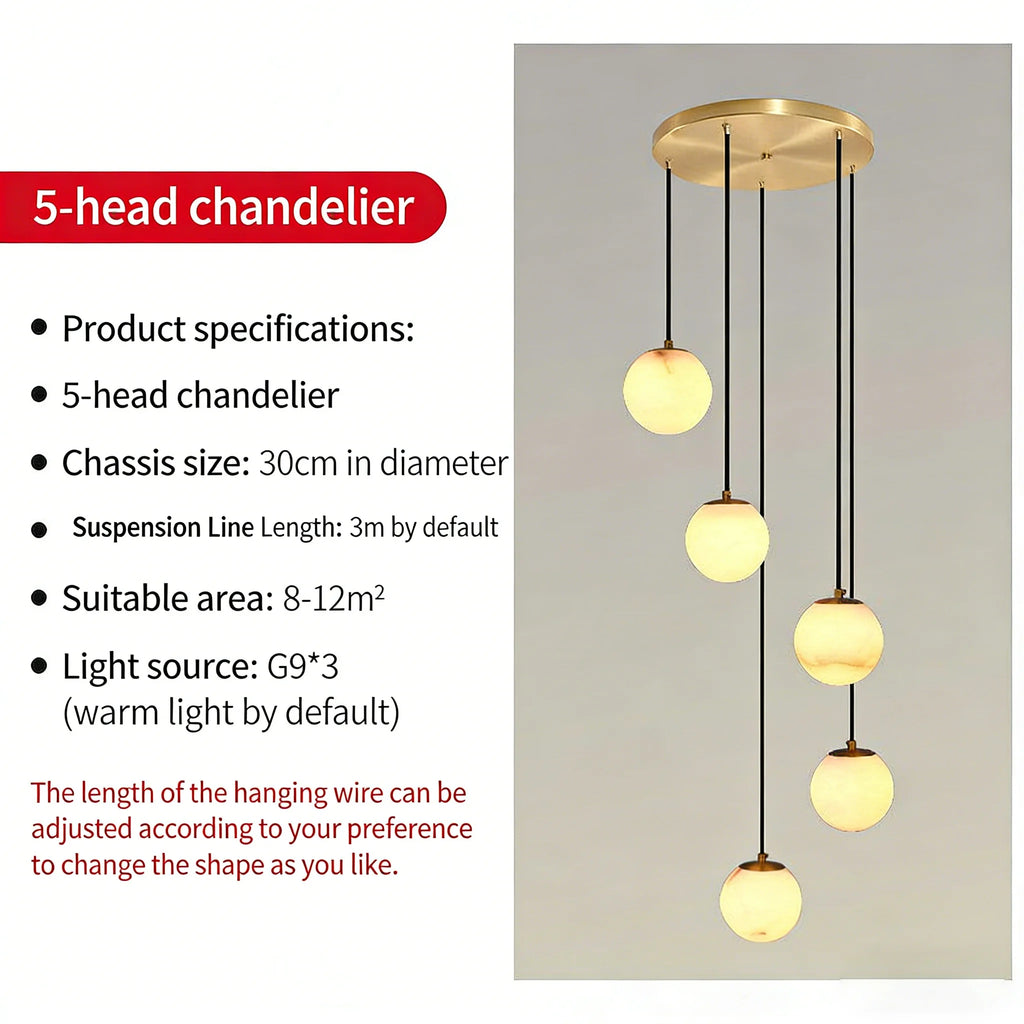 Alabaster & Marble Linear Chandelier – Modern Linear for Living Room, Bedroom & Bedside | Lunara Dome by Evenlyr