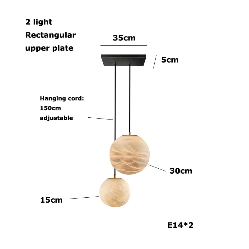 Alabaster & Marble Globe Chandelier – Modern Dimmable LED for Living Room, Bedroom & Bedside | Lunara Frame by Evenlyr