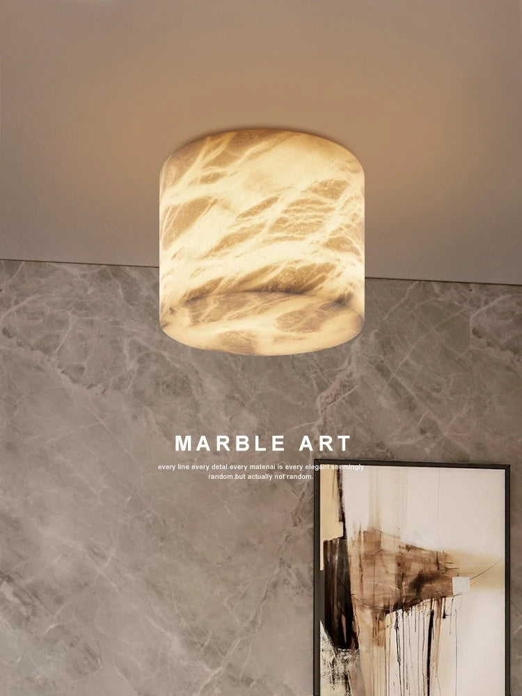Alabaster & Marble Flush Mount Ceiling Light – Modern for Bedroom & Bedside, Hallway & Entryway | Lunara Arc by Evenlyr
