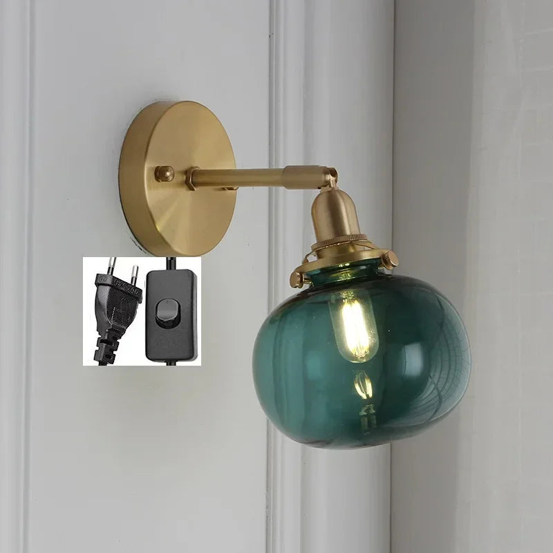 Glass Round Wall Sconce – Nordic Modern Plug-In for Bathroom, Bedroom & Bedside, Restaurant & Café | Amaya Orbit by Evenlyr