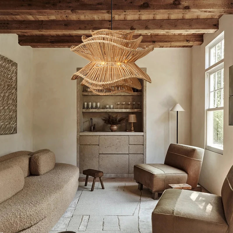 Rattan Chandelier – Wabi-Sabi Japanese for Living Room, Bedroom, Dining Room | Celine Orbit by Evenlyr