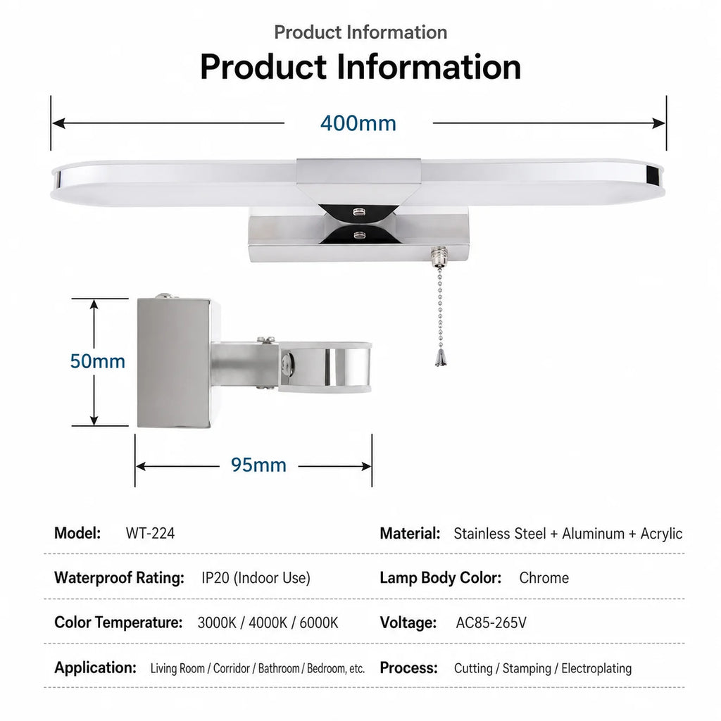 Metal LED Bathroom Vanity & Mirror Light – Modern LED for Bathroom | Selene Contour by Evenlyr