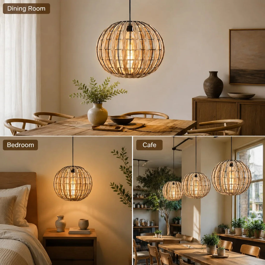 Rattan Chandelier – Vintage Modern for Dining Room, Living Room, Bedroom | Bellara Dome by Evenlyr
