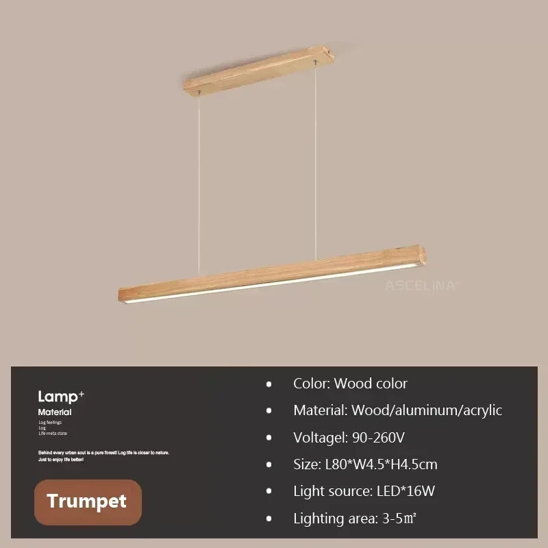 Ginevra Long Wood Pendant Light for Dining Table – Nordic