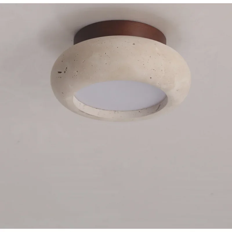 Nordic Modern Flush Mount Ceiling Light – Travertine & Wood Low-Profile for Dining Room, Trade Projects | Vivienne Crest by Evenlyr