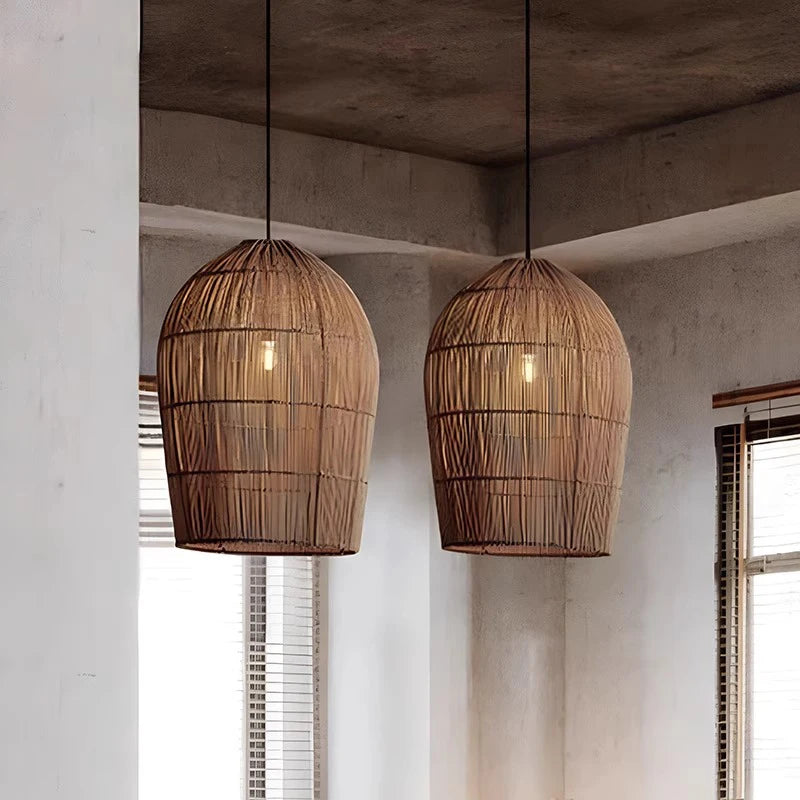 Rattan Chandelier – Wabi-Sabi Japanese for Dining Room, Living Room, Foyer | Halcyon Beam by Evenlyr