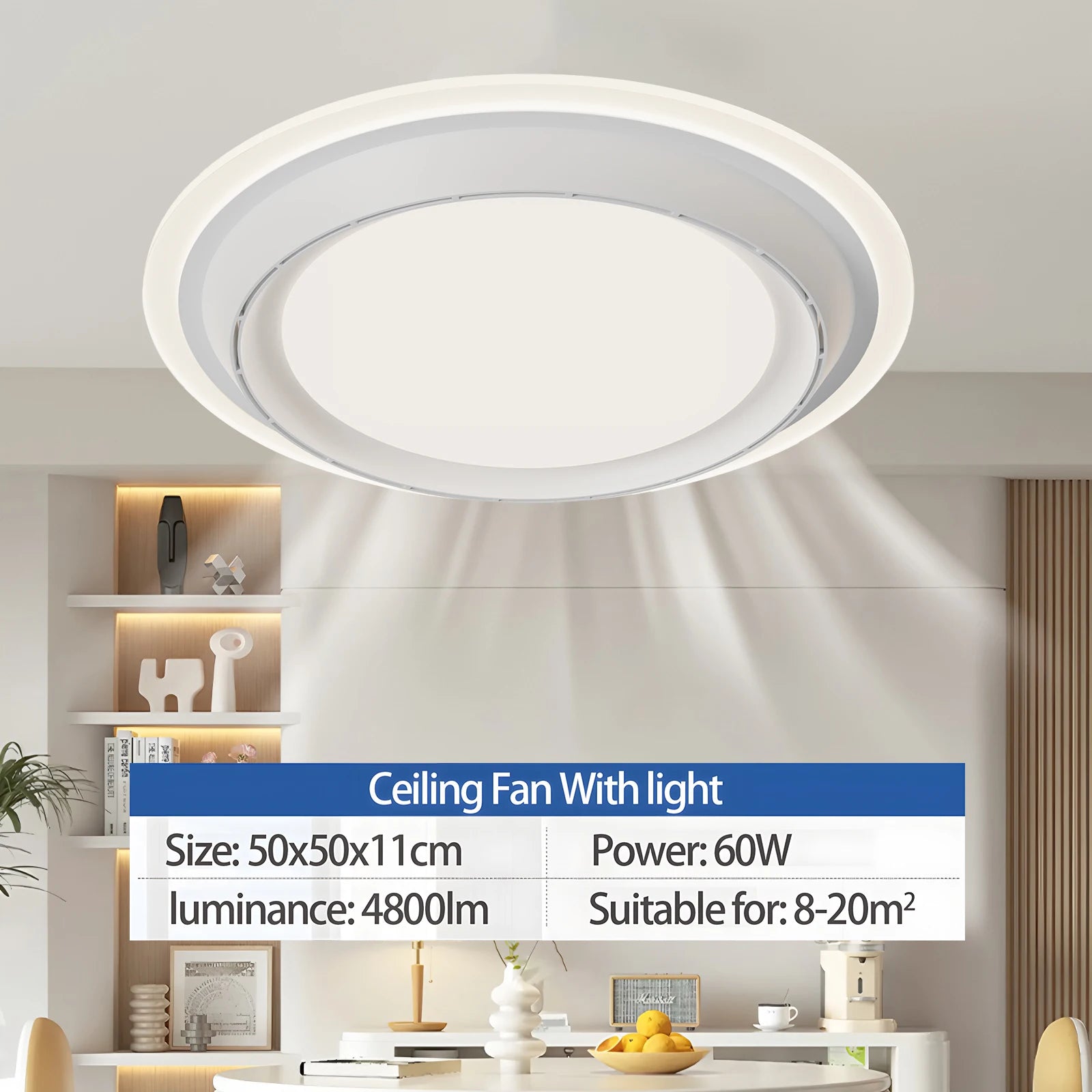 Ilaria Bladeless Design Ceiling Fan with Light for Bedroom & Living Room – Dimmable