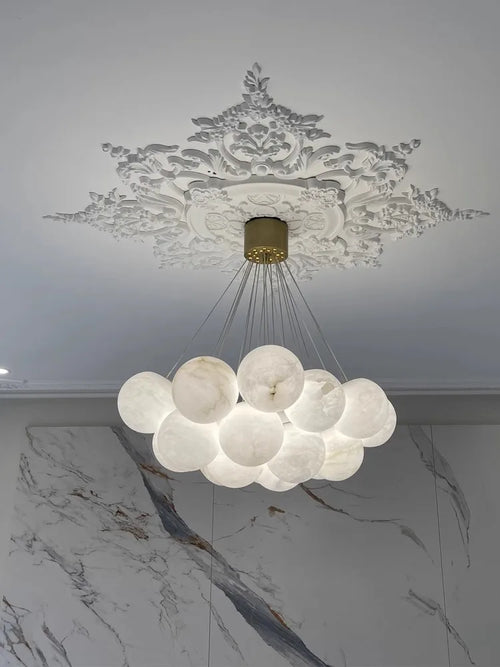 Alabaster & Marble Chandelier – Art Deco Dimmable LED for Living Room, Dining Room, Foyer | Bellara Line by Evenlyr – detail
