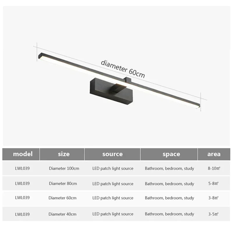 Ginevra Aluminum LED Bathroom Mirror Light for Vanity Area