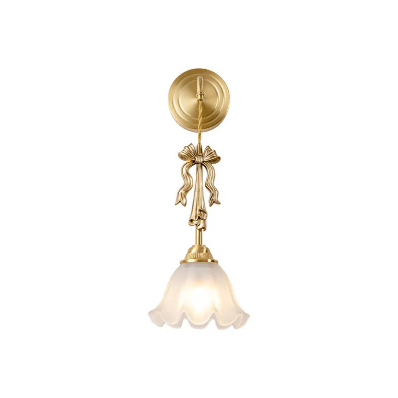 French Medieval Style Bow Wall Lamp LED Brass Retro Girl Bedroom Headboard Hanging Line Light Living Room Corridor Study Sconces