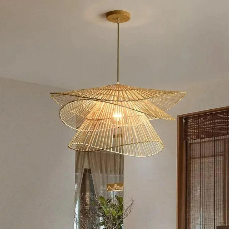 Rattan & Wood Chandelier – Wabi-Sabi Japanese for Dining Room, Bedroom, Living Room | Amaris Dome by Evenlyr