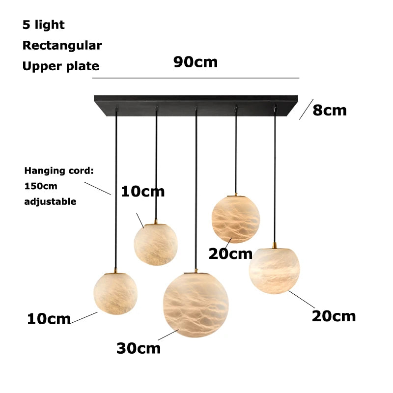 Alabaster & Marble Globe Chandelier – Modern Dimmable LED for Living Room, Bedroom & Bedside | Lunara Frame by Evenlyr