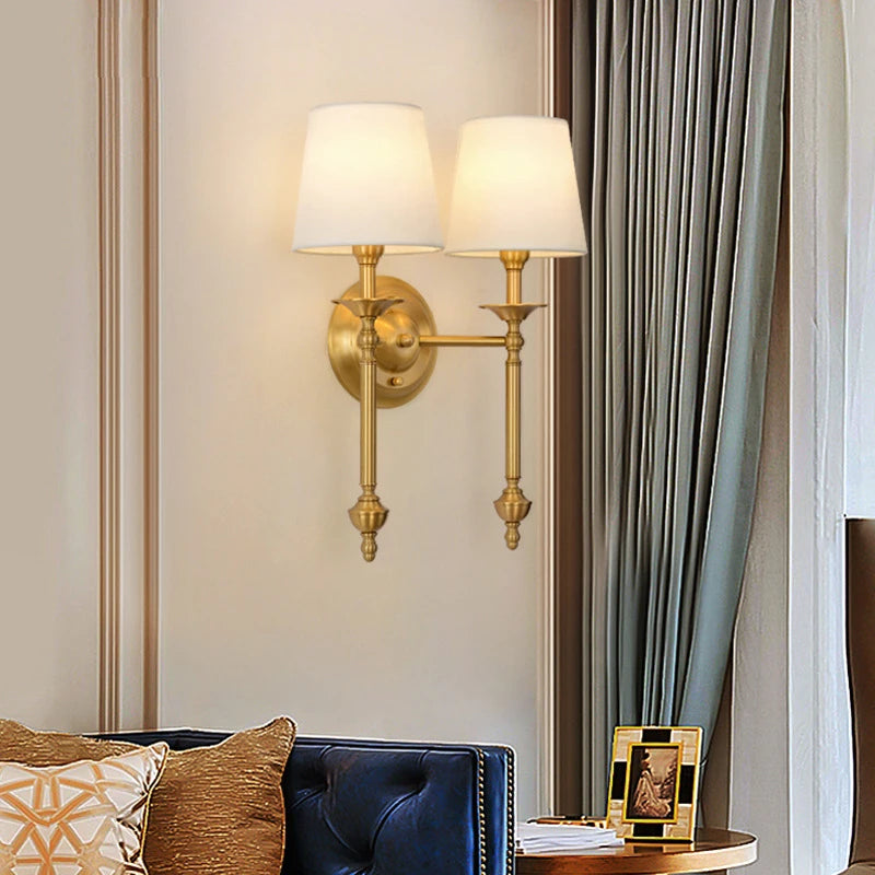 Simple Brass Fabric Wall Sconce Lamp Hotel Room Living Room Handmade Copper Wall Lighting Fixture Bedroom Reading Lamps