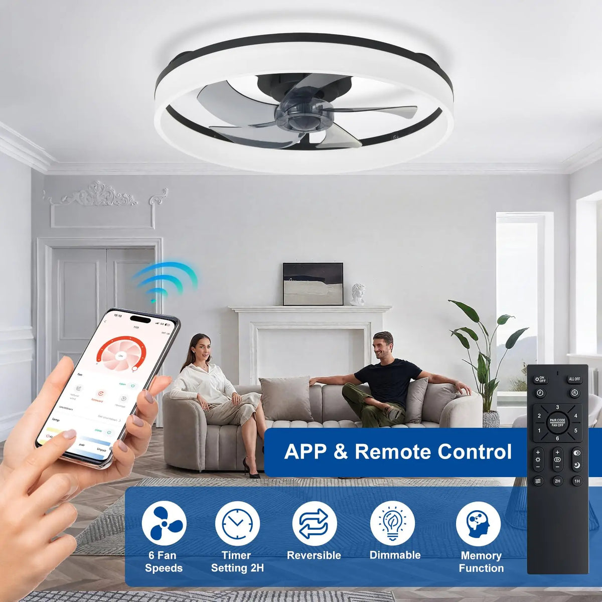 Helios 6-Speed Dimmable Ceiling Fan Light – Remote Control – detail view 2