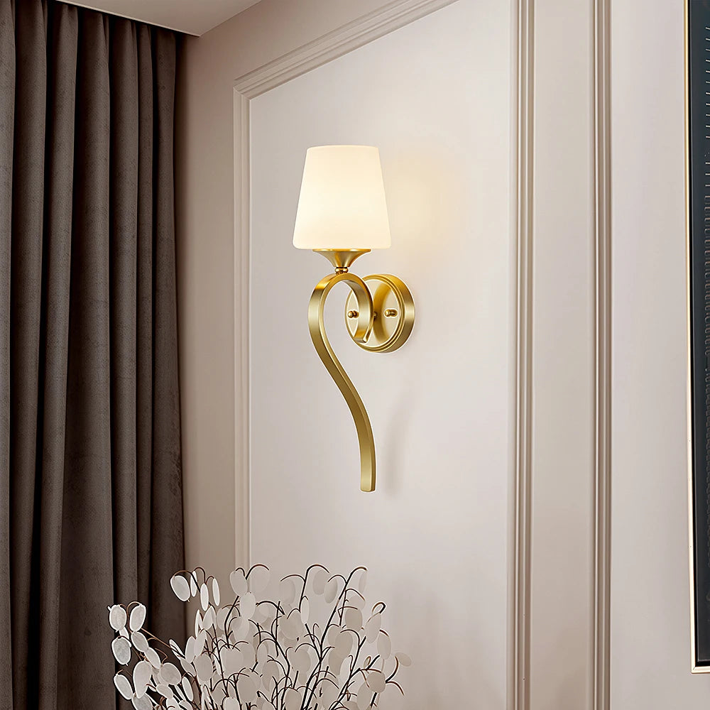 Modern Solid Brass Wall Lamp with Frosted Glass Shade LED Wall Sconce for Bedroom Living Room Corridor Home Decor Lighting