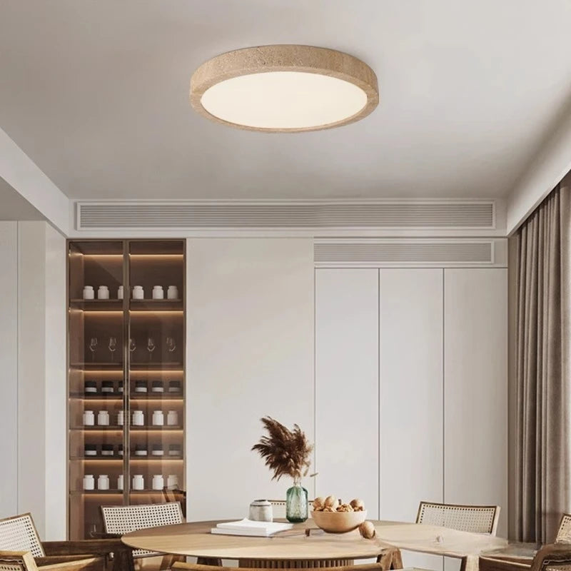 Travertine Flush Mount Ceiling Light – Wabi-Sabi Japanese Dimmable LED for Bedroom, Living Room, Hallway | Lucienne Arc by Evenlyr
