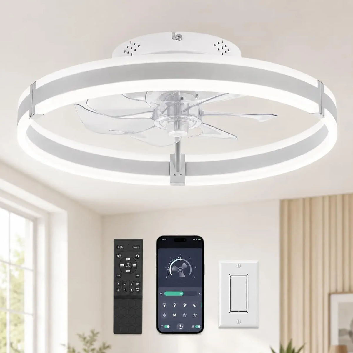 Ravena Low Profile Ceiling Fan with Light for Kitchen – Remote Control – detail view 5