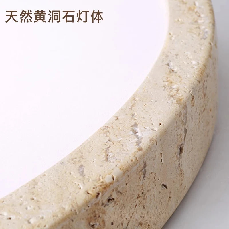 Travertine Flush Mount Ceiling Light – Wabi-Sabi Japanese Dimmable LED for Bedroom, Living Room, Hallway | Lucienne Arc by Evenlyr