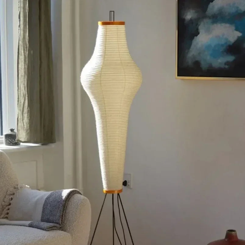 Rice Paper & Wood Floor Lamp – Wabi-Sabi Japanese for Living Room, Bedroom, Reading Corner | Jessamine Orbit by Evenlyr