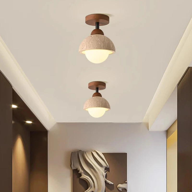 Modern Minimalist Chandelier – Travertine & Wood for Bedroom, Hotel Lobby | Fiora Line by Evenlyr