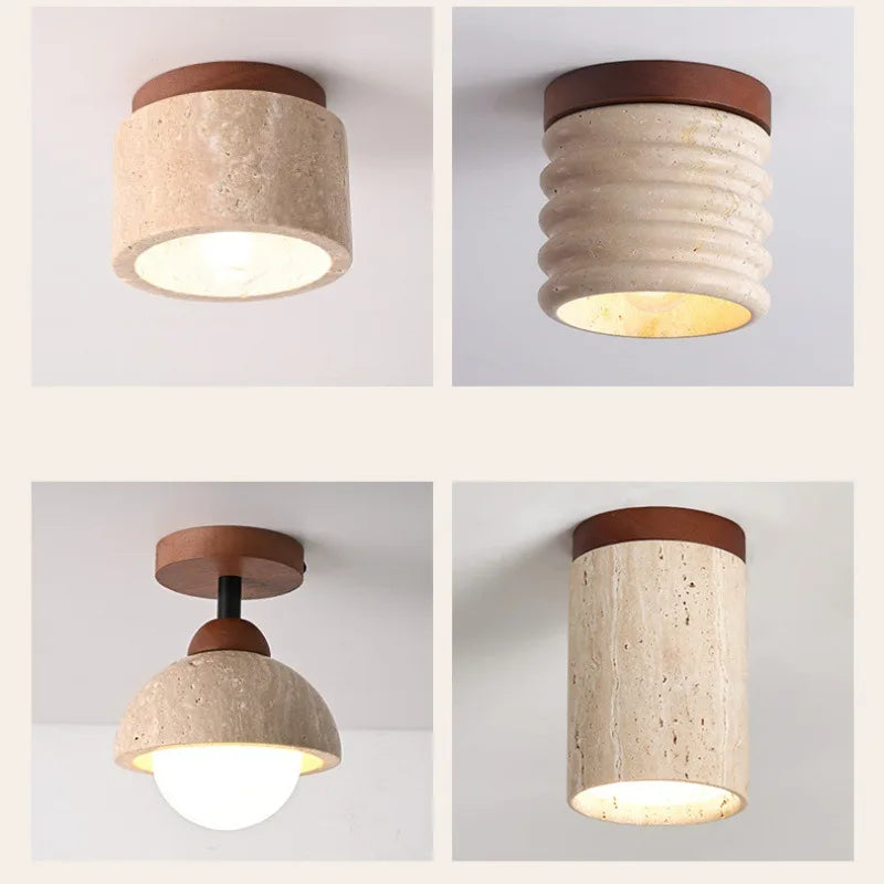 Travertine & Wood Chandelier – Modern Minimalist for Dining Room, Living Room, Bedroom | Giselle Halo by Evenlyr